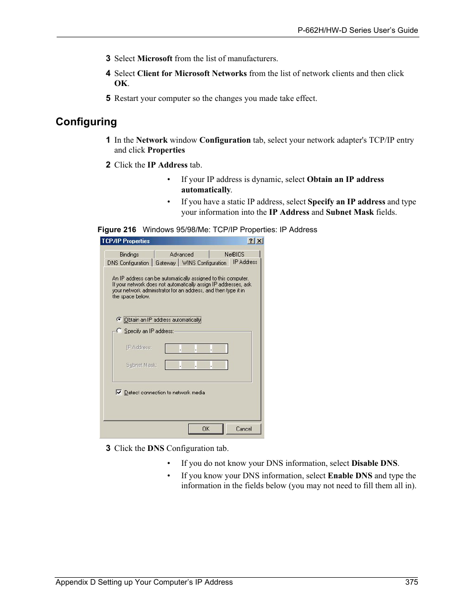 Configuring | ZyXEL Communications 802.11g ADSL 2+ 4-Port Security Gateway HW-D Series User Manual | Page 375 / 496