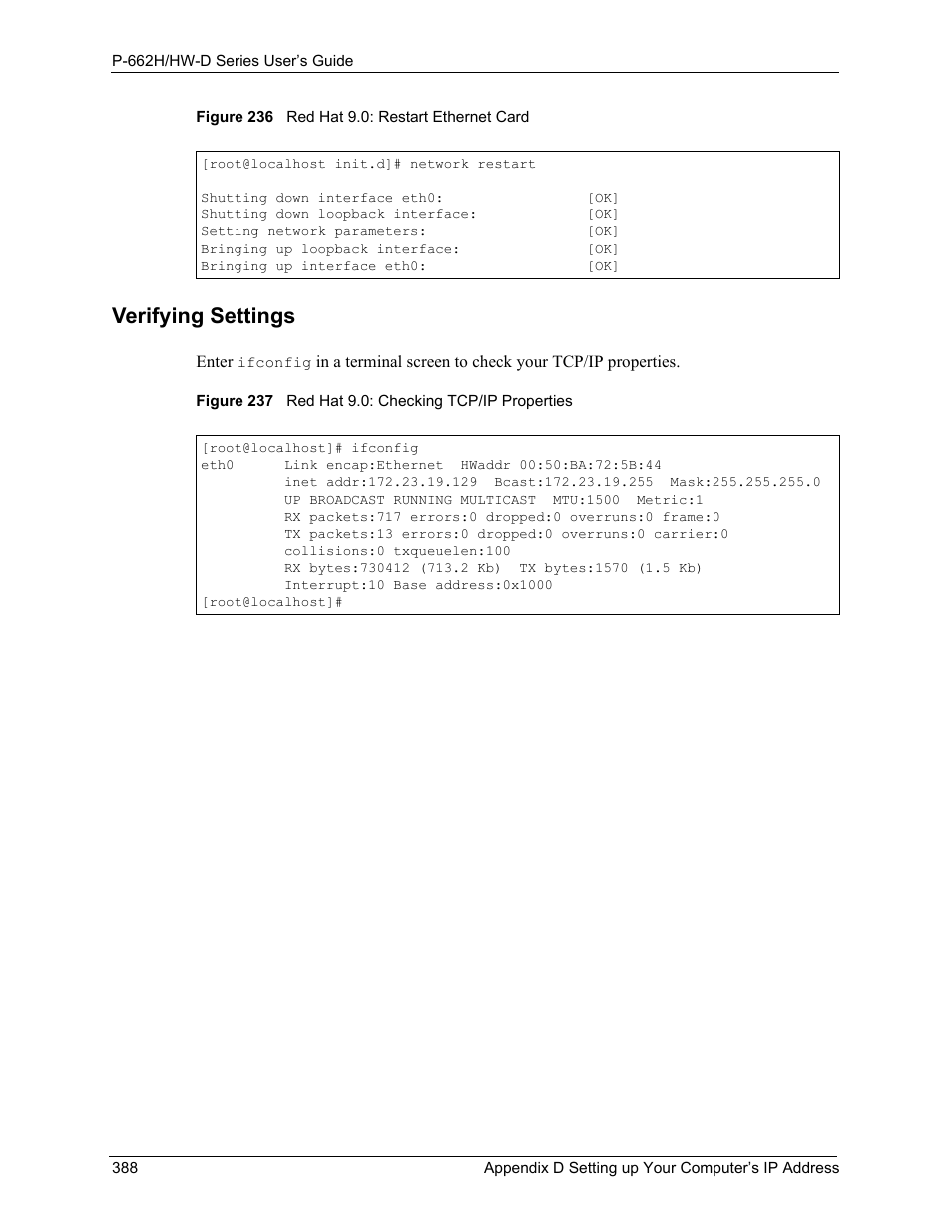 Verifying settings | ZyXEL Communications 802.11g ADSL 2+ 4-Port Security Gateway HW-D Series User Manual | Page 388 / 496