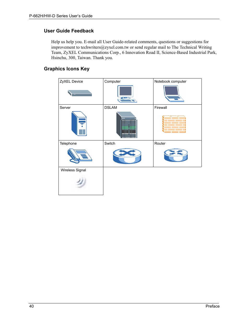 ZyXEL Communications 802.11g ADSL 2+ 4-Port Security Gateway HW-D Series User Manual | Page 40 / 496