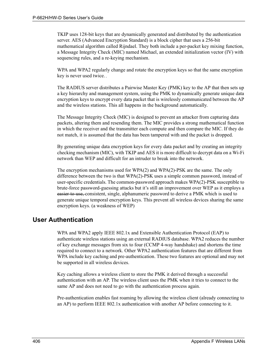 User authentication | ZyXEL Communications 802.11g ADSL 2+ 4-Port Security Gateway HW-D Series User Manual | Page 406 / 496