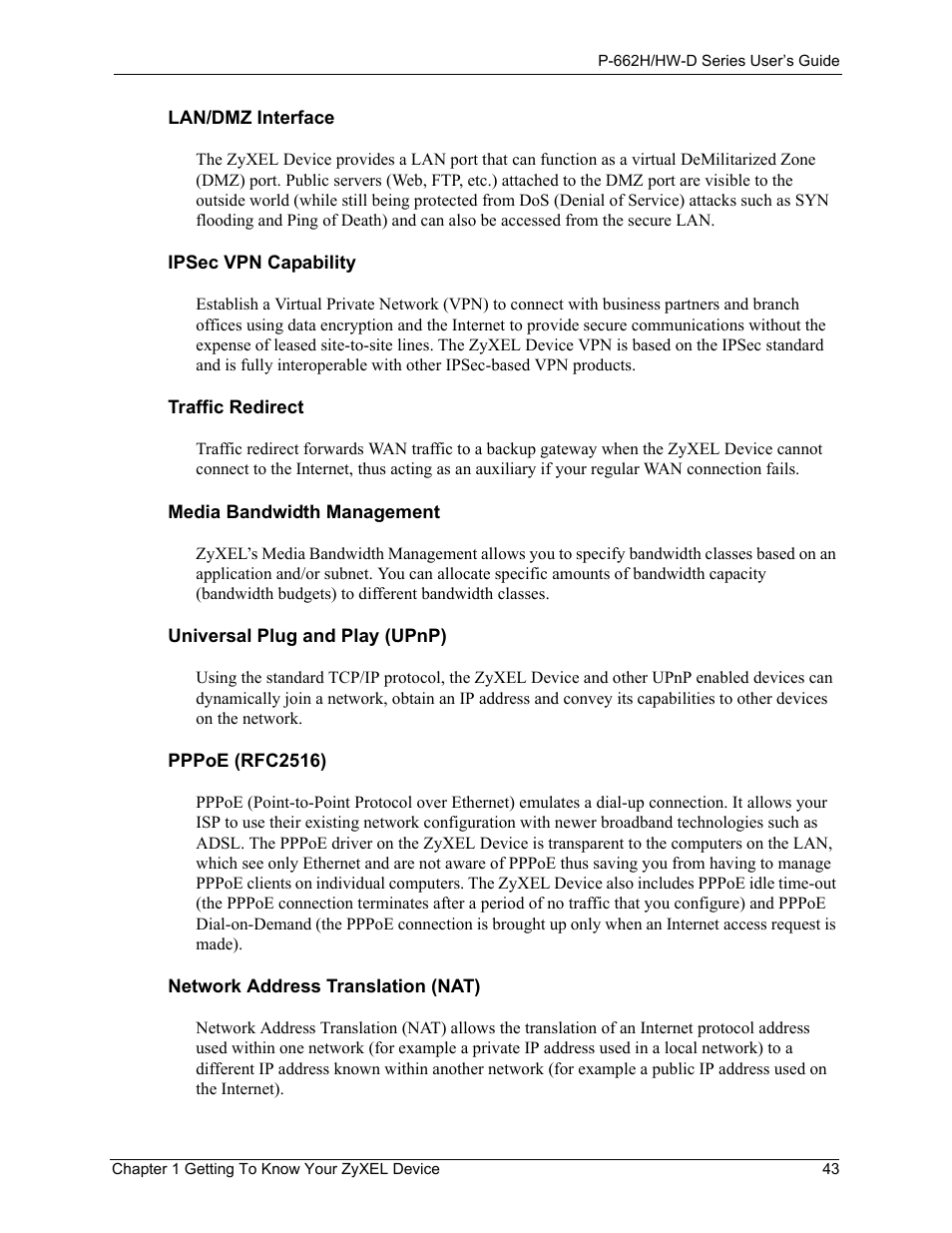 ZyXEL Communications 802.11g ADSL 2+ 4-Port Security Gateway HW-D Series User Manual | Page 43 / 496