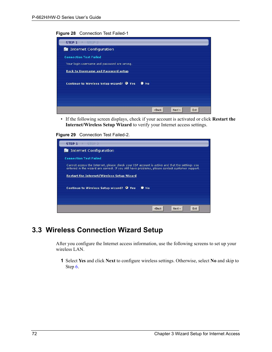 3 wireless connection wizard setup | ZyXEL Communications 802.11g ADSL 2+ 4-Port Security Gateway HW-D Series User Manual | Page 72 / 496