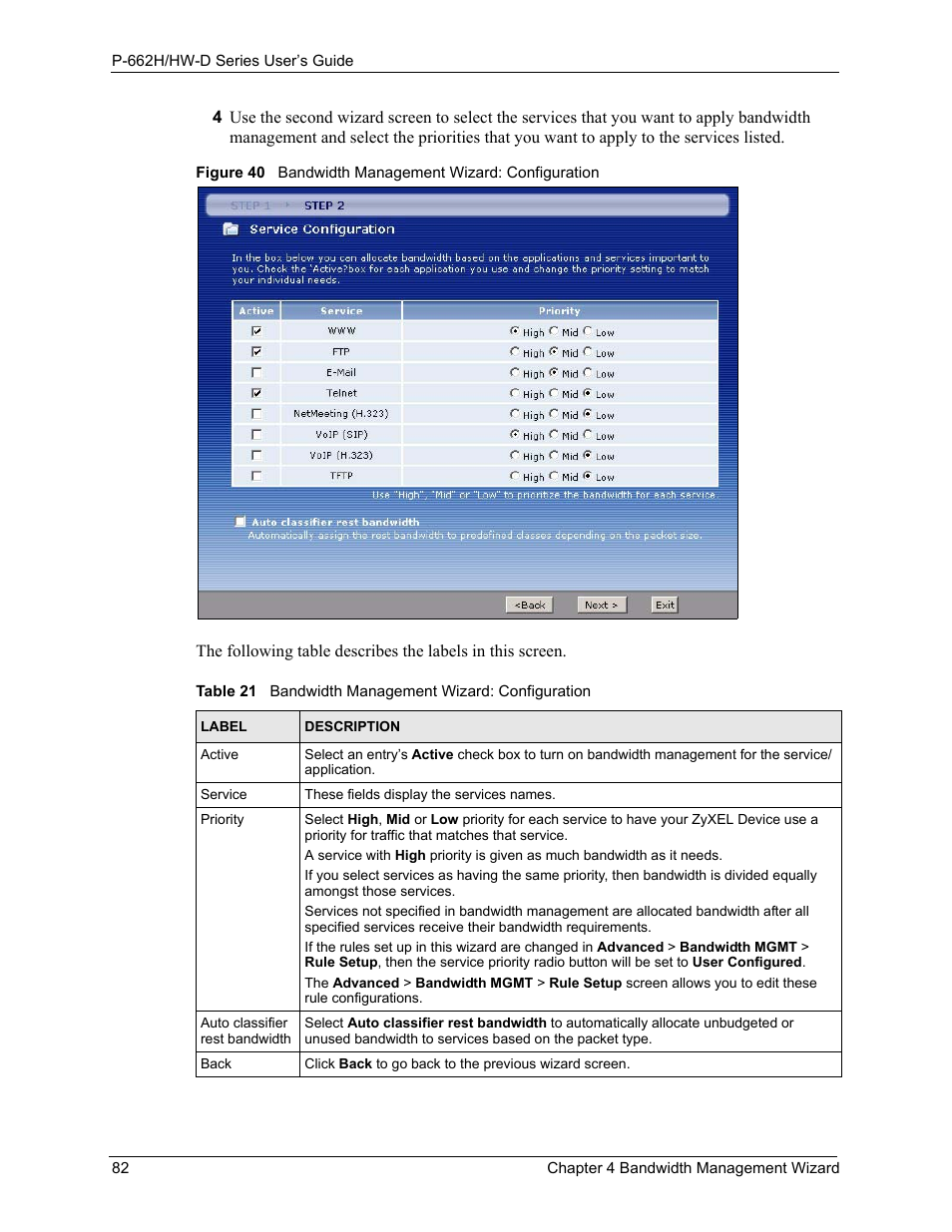 ZyXEL Communications 802.11g ADSL 2+ 4-Port Security Gateway HW-D Series User Manual | Page 82 / 496