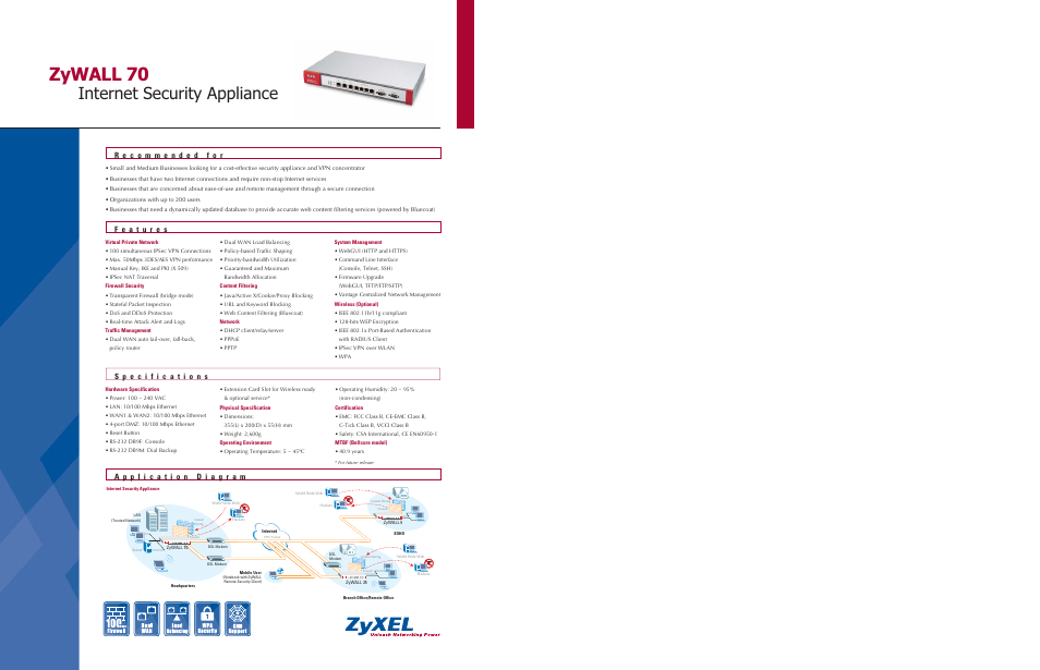 ZyXEL Communications ZyWALL 70 User Manual | 2 pages
