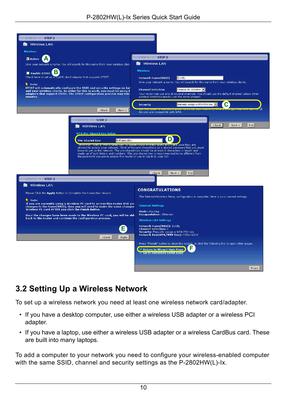 2 setting up a wireless network | ZyXEL Communications P-2802HW(L)-IX User Manual | Page 11 / 15