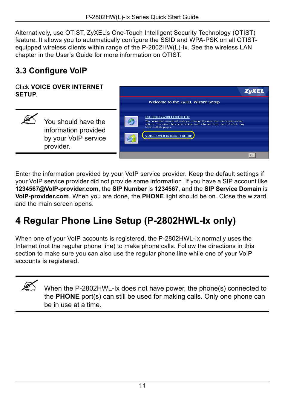 4 regular phone line setup (p-2802hwl-ix only), Regular phone line setup (p-2802hwl only), Expla | On 3.3 and | ZyXEL Communications P-2802HW(L)-IX User Manual | Page 12 / 15