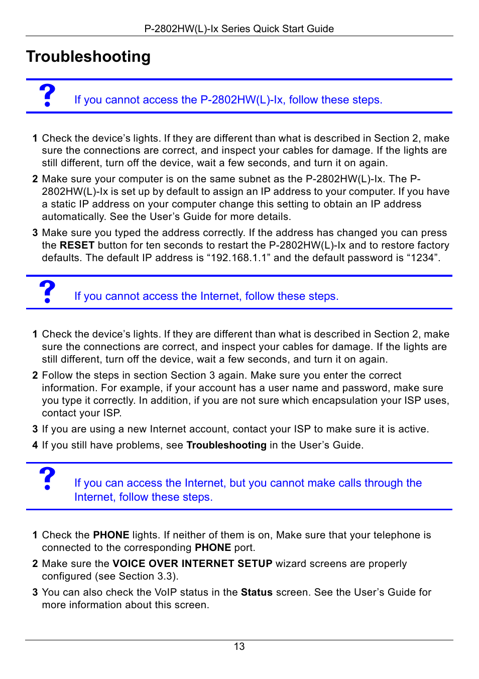 Troubleshooting, Troubleshooting. if the pr | ZyXEL Communications P-2802HW(L)-IX User Manual | Page 14 / 15