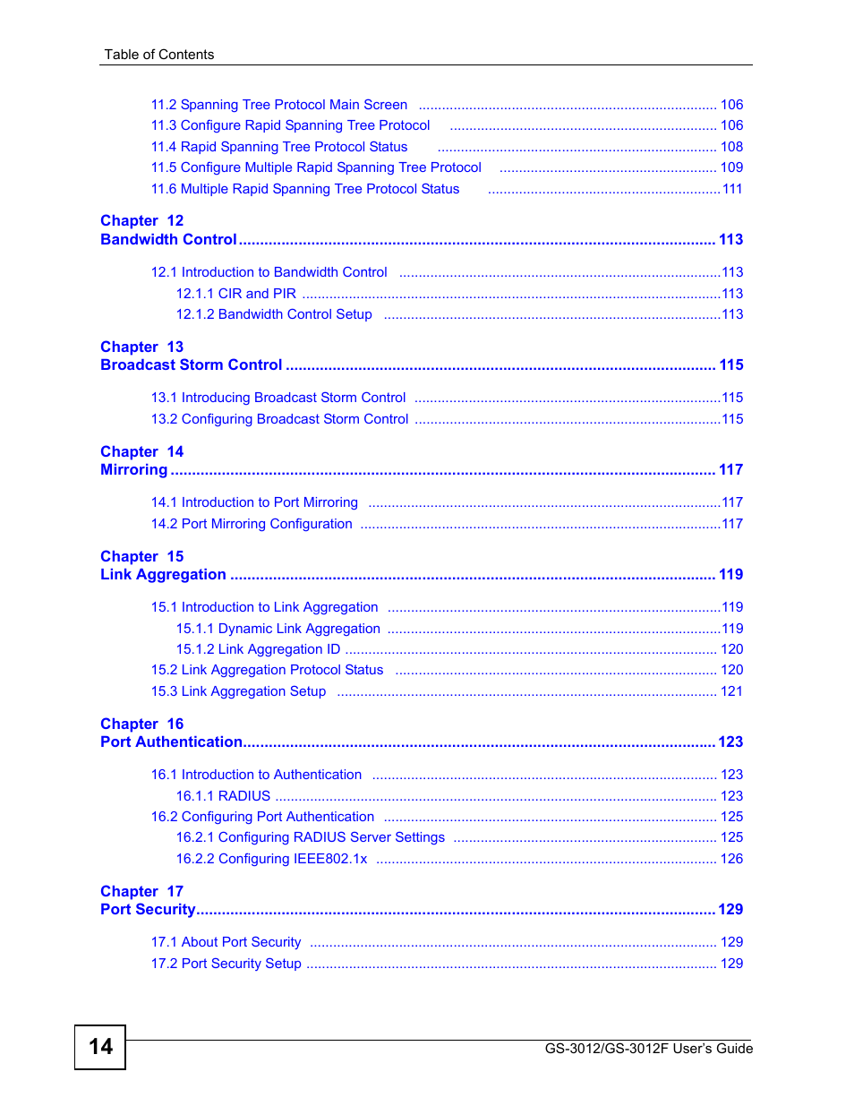 ZyXEL Communications GS-3012F Series User Manual | Page 14 / 300