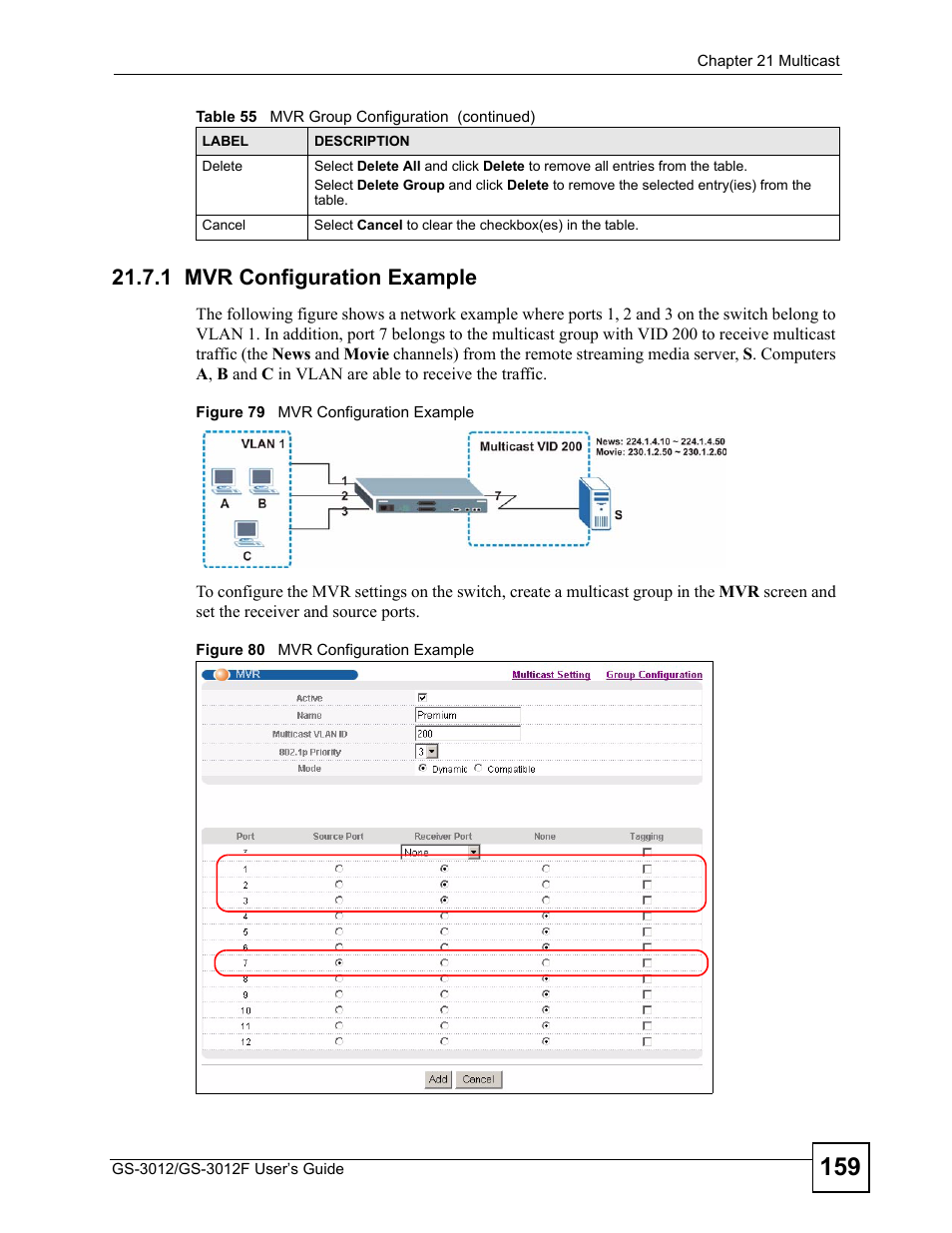 1 mvr configuration example | ZyXEL Communications GS-3012F Series User Manual | Page 159 / 300
