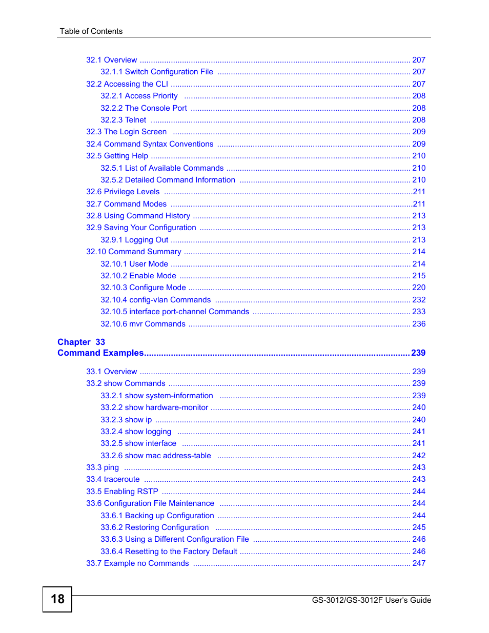 ZyXEL Communications GS-3012F Series User Manual | Page 18 / 300