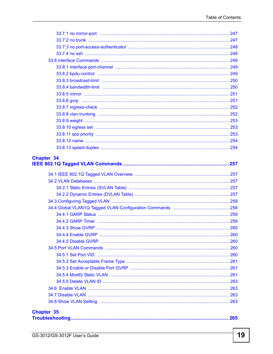 ZyXEL Communications GS-3012F Series User Manual | Page 19 / 300