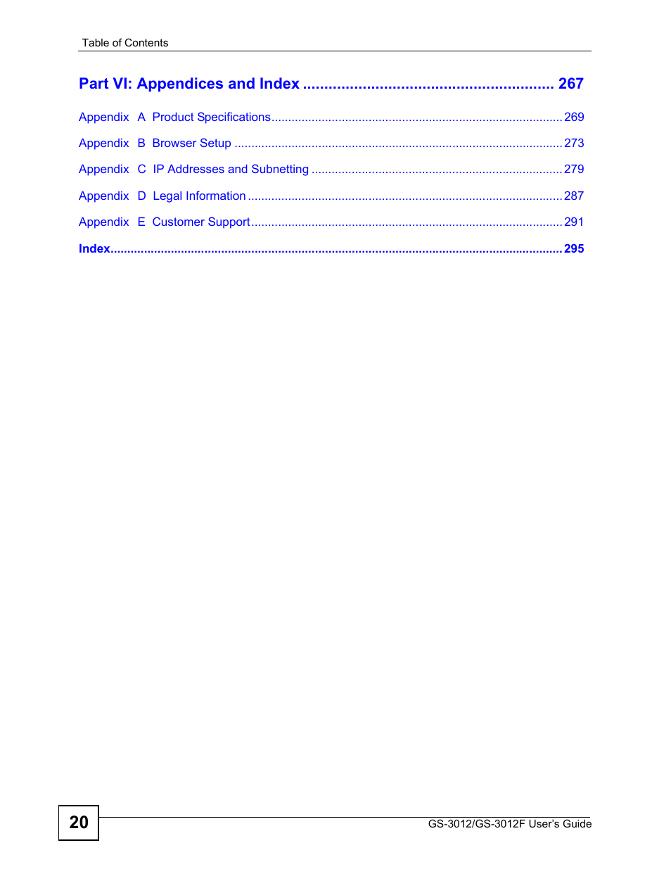 ZyXEL Communications GS-3012F Series User Manual | Page 20 / 300