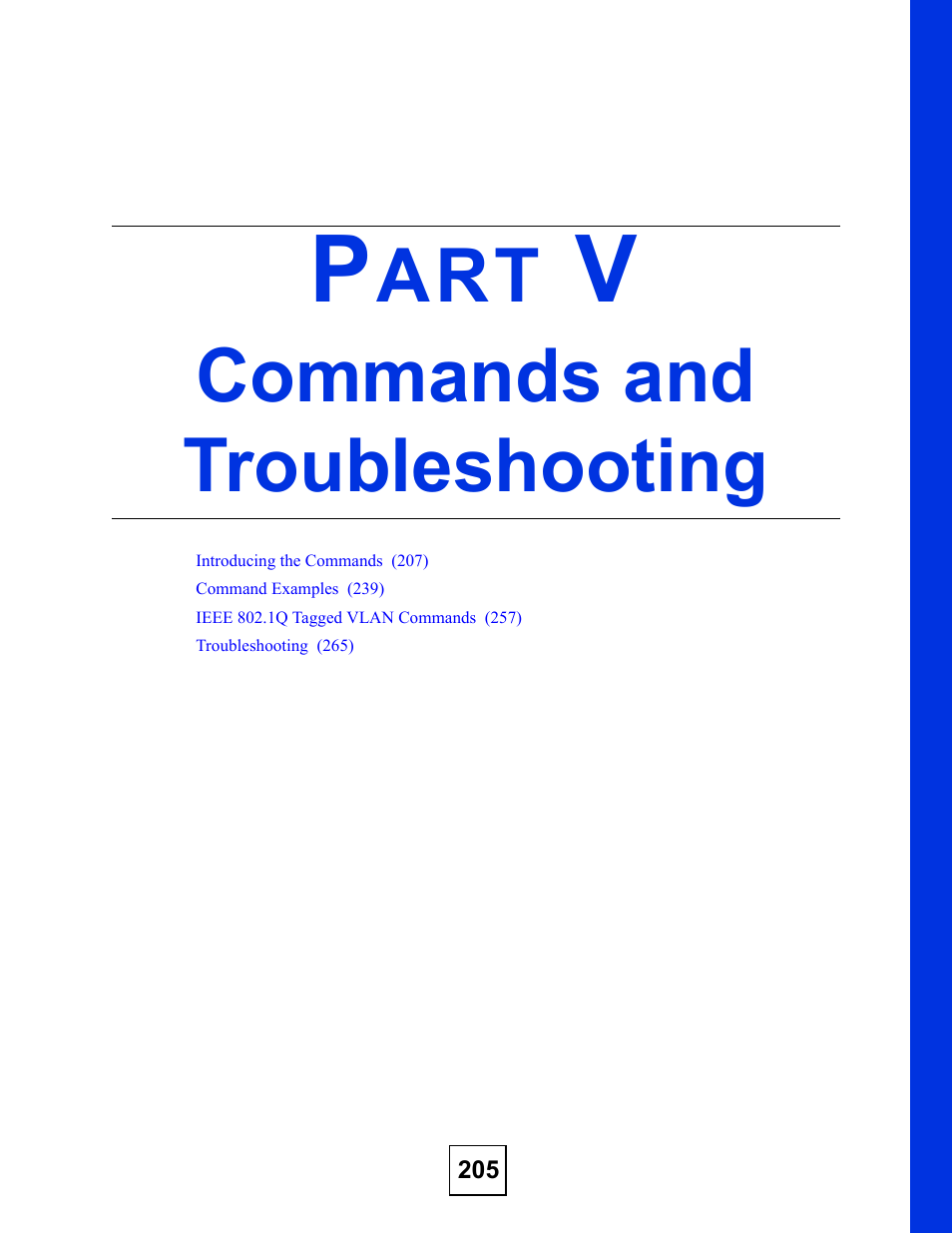 Commands and troubleshooting, Part v: commands and troubleshooting | ZyXEL Communications GS-3012F Series User Manual | Page 205 / 300