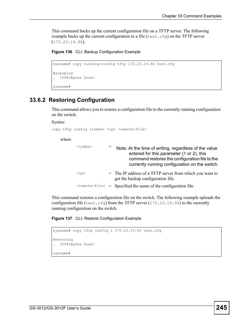 2 restoring configuration | ZyXEL Communications GS-3012F Series User Manual | Page 245 / 300