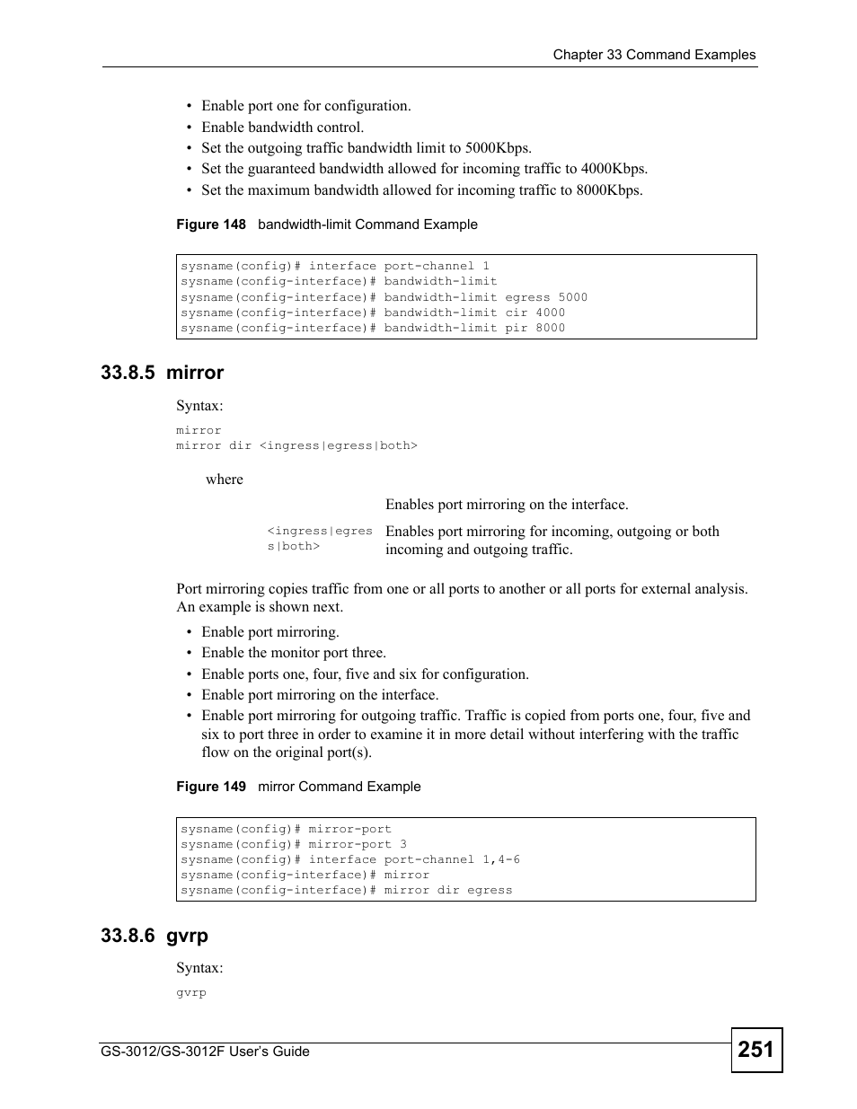 5 mirror, 6 gvrp, 5 mirror 33.8.6 gvrp | ZyXEL Communications GS-3012F Series User Manual | Page 251 / 300