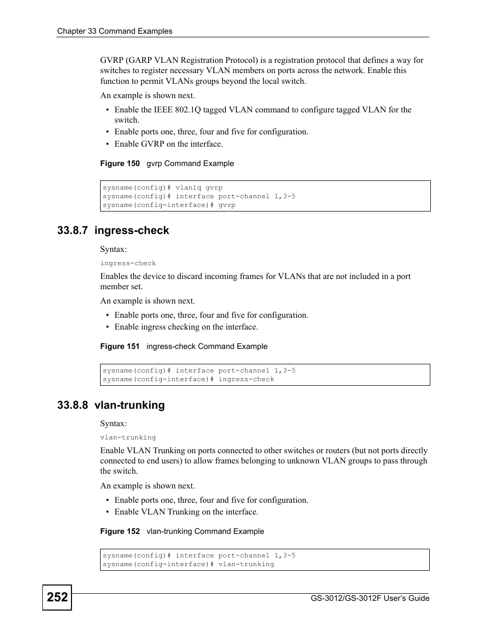7 ingress-check, 8 vlan-trunking, 7 ingress-check 33.8.8 vlan-trunking | ZyXEL Communications GS-3012F Series User Manual | Page 252 / 300