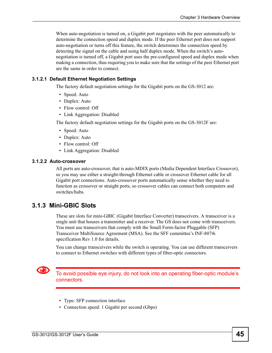 3 mini-gbic slots | ZyXEL Communications GS-3012F Series User Manual | Page 45 / 300