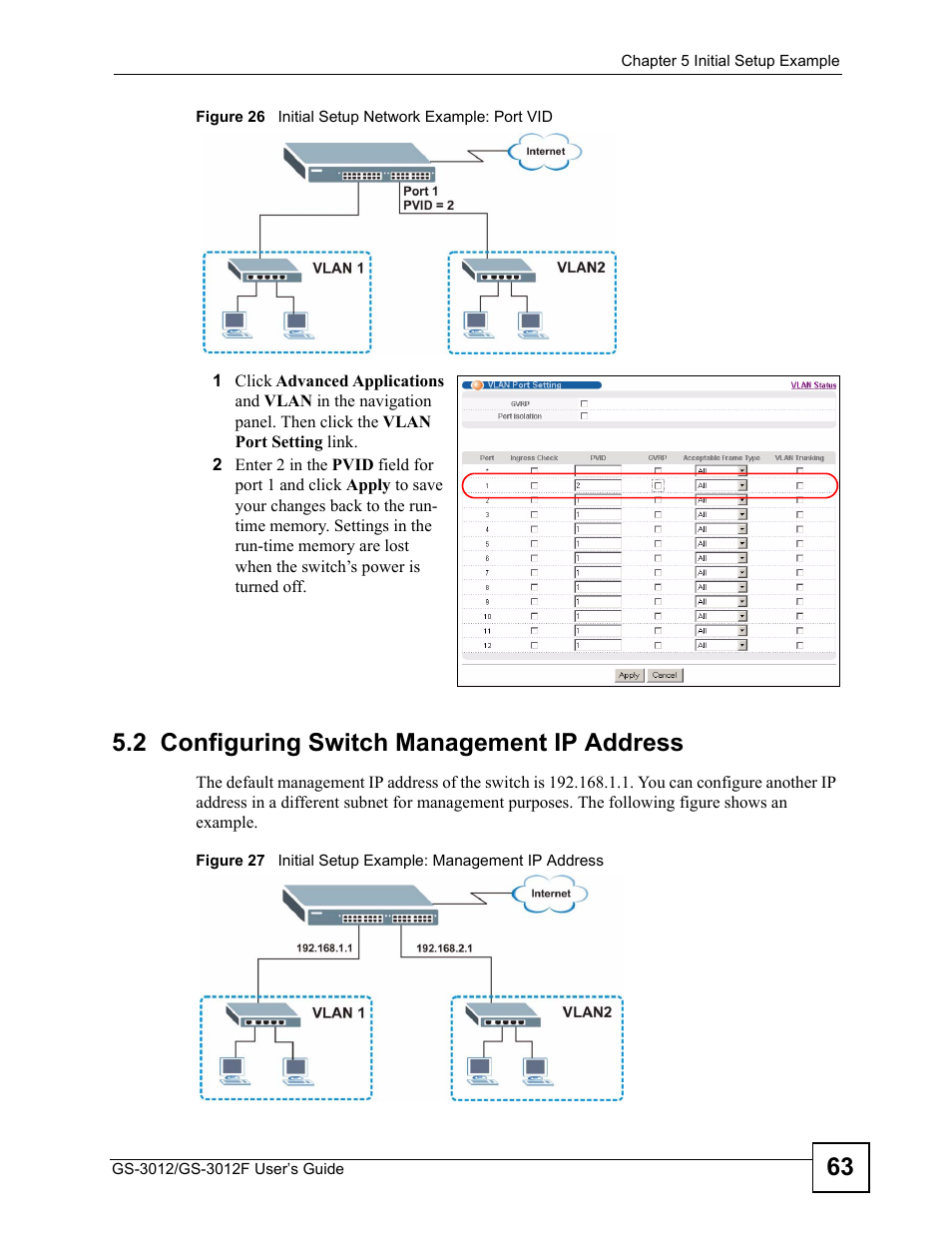 2 configuring switch management ip address | ZyXEL Communications GS-3012F Series User Manual | Page 63 / 300