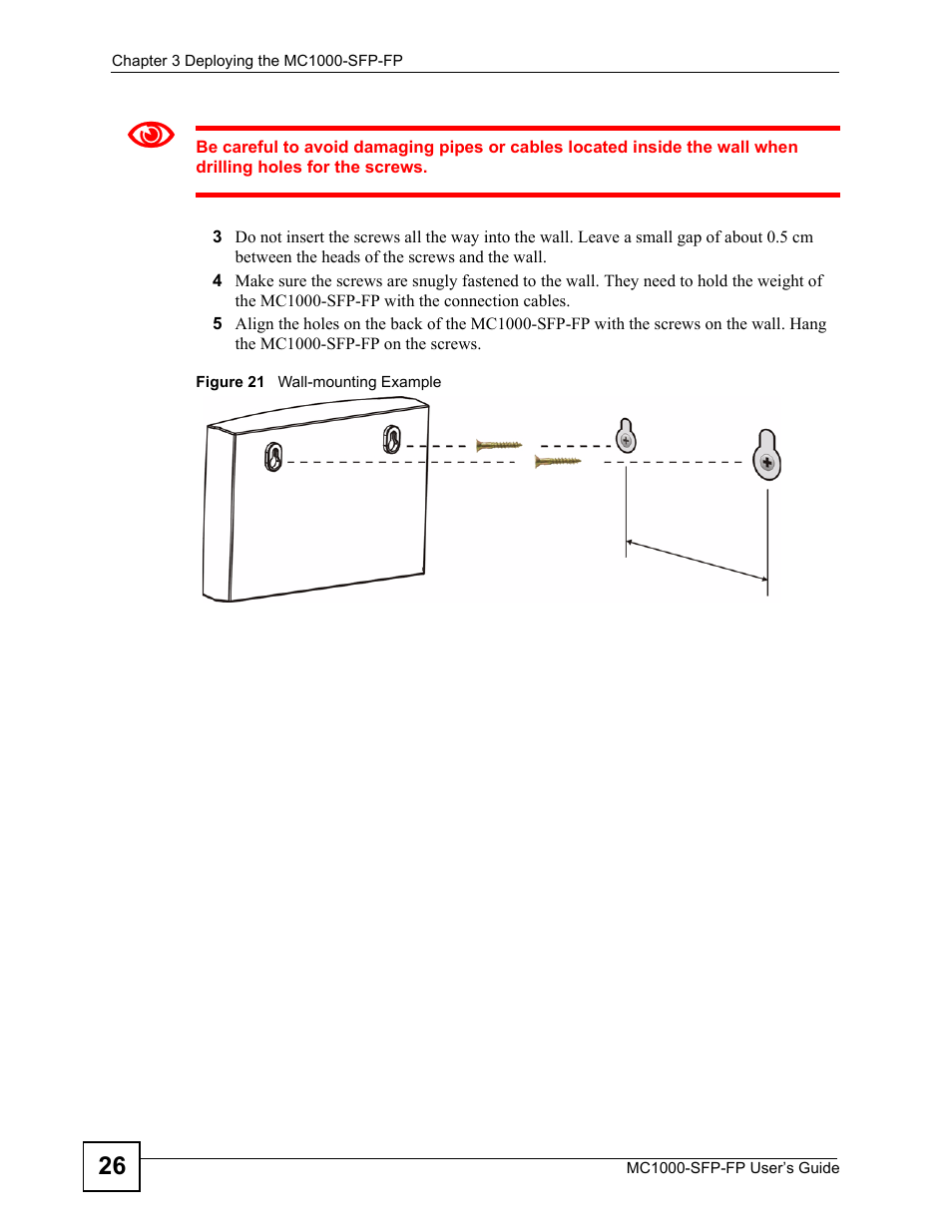 Figure 21 wall-mounting example | ZyXEL Communications Ethernet-to-Fiber Media Converter MC1000-SFP-FP User Manual | Page 26 / 34