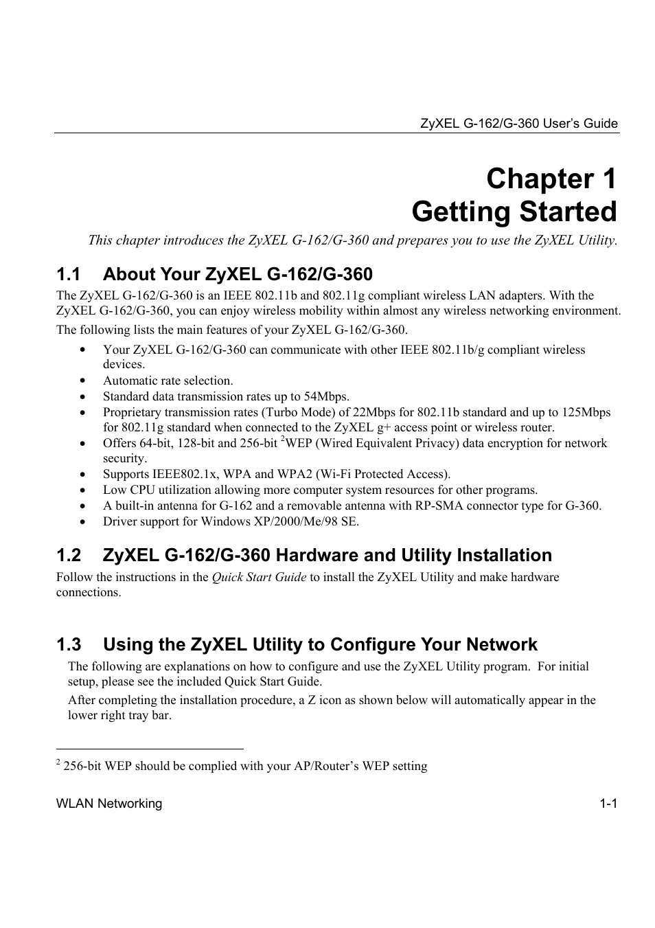 Chapter 1 getting started | ZyXEL Communications G-360 User Manual | Page 11 / 72