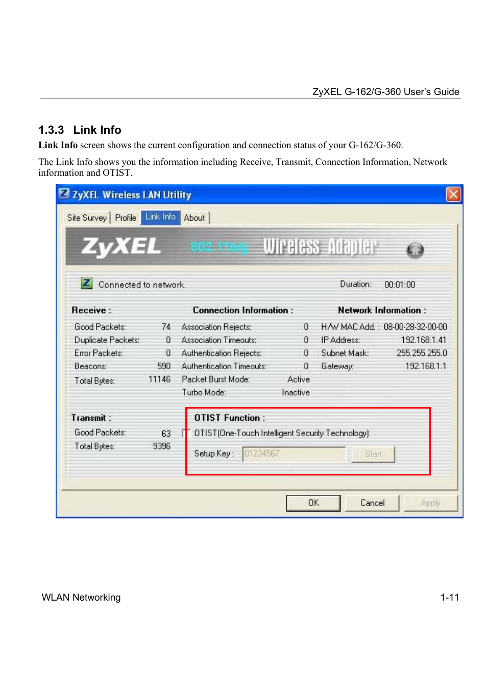 3 link info | ZyXEL Communications G-360 User Manual | Page 21 / 72