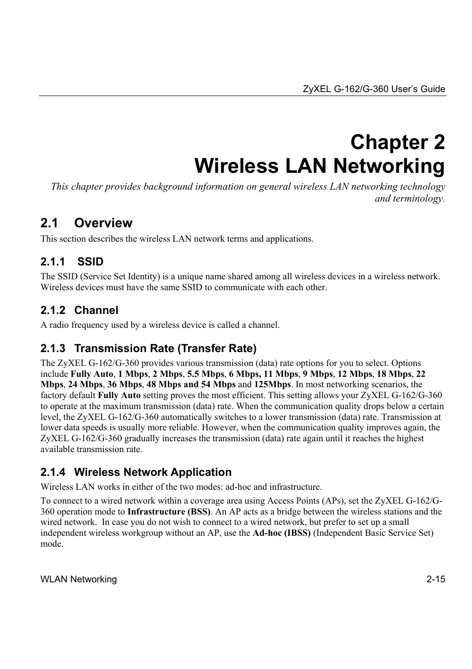 Chapter 2 wireless lan networking, 1 overview | ZyXEL Communications G-360 User Manual | Page 25 / 72
