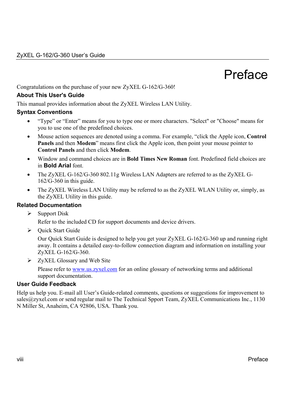Preface | ZyXEL Communications G-360 User Manual | Page 8 / 72
