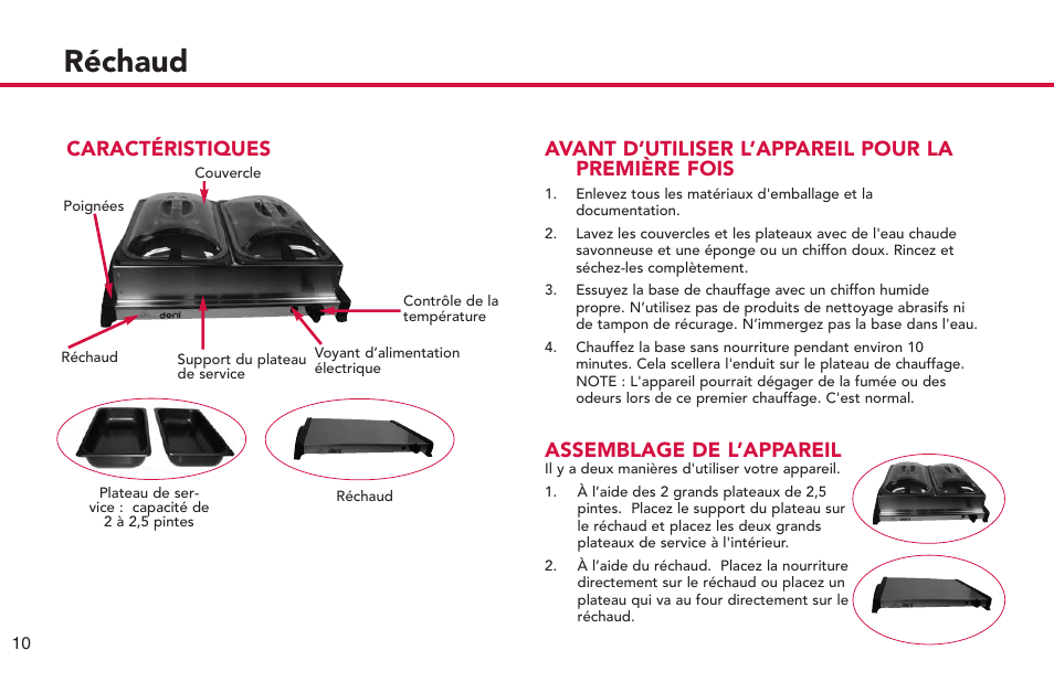 Réchaud, Avant d’utiliser l’appareil pour la première fois, Assemblage de l’appareil | Caractéristiques | ZyXEL Communications Buffet Server 15205 User Manual | Page 11 / 21