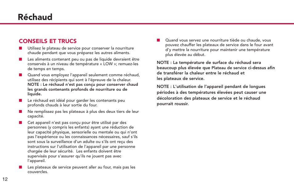 Réchaud, Conseils et trucs | ZyXEL Communications Buffet Server 15205 User Manual | Page 13 / 21