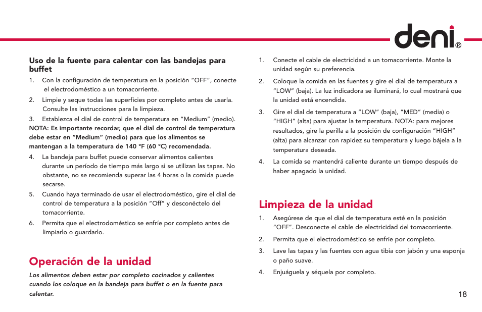 Operación de la unidad, Limpieza de la unidad | ZyXEL Communications Buffet Server 15205 User Manual | Page 19 / 21