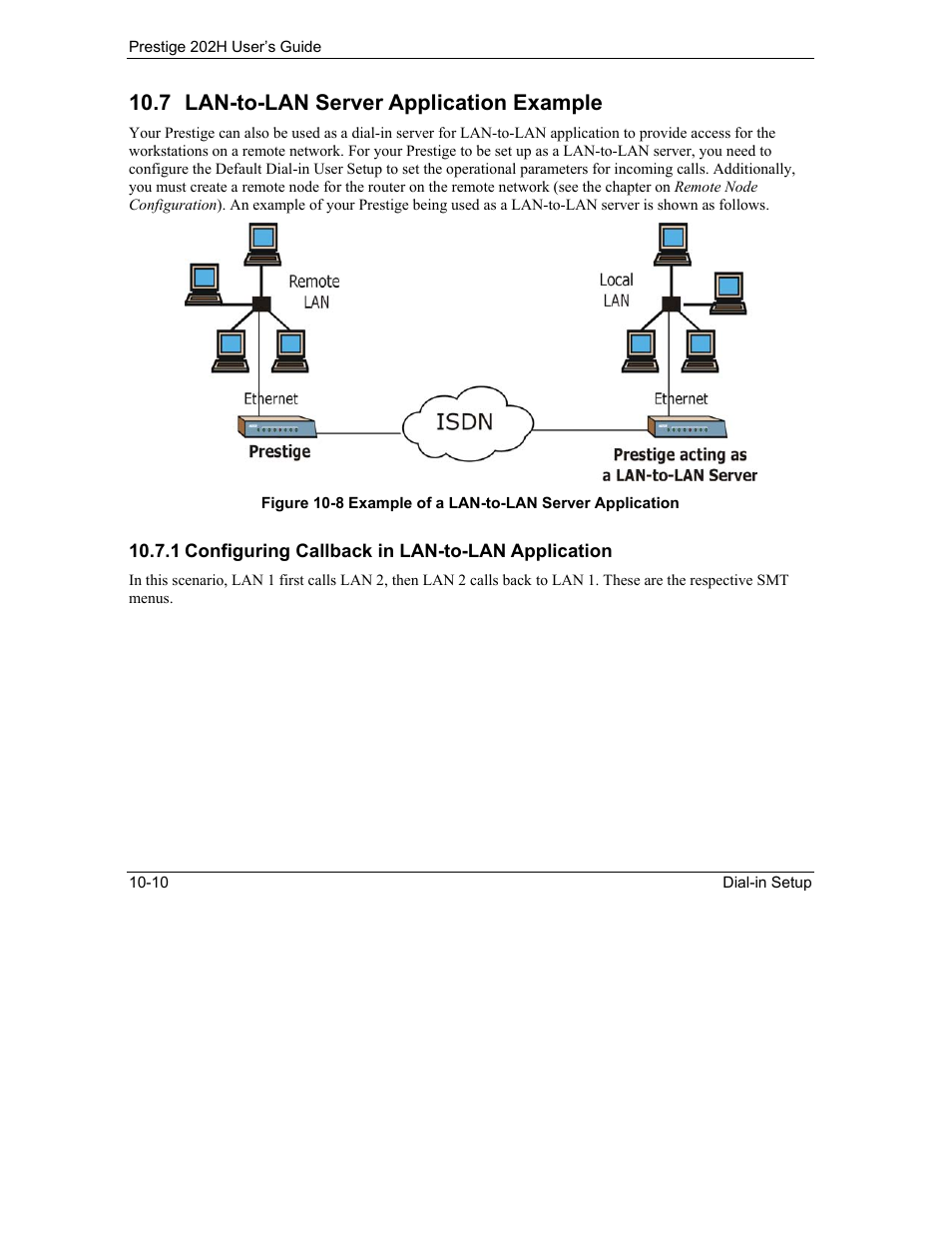 Lan-to-lan server application example, 7 lan-to-lan server application example | ZyXEL Communications 202H User Manual | Page 102 / 309