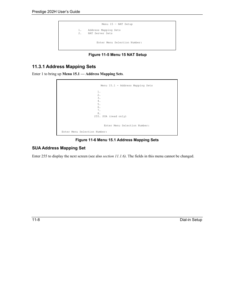 1 address mapping sets, Sua address mapping set | ZyXEL Communications 202H User Manual | Page 114 / 309