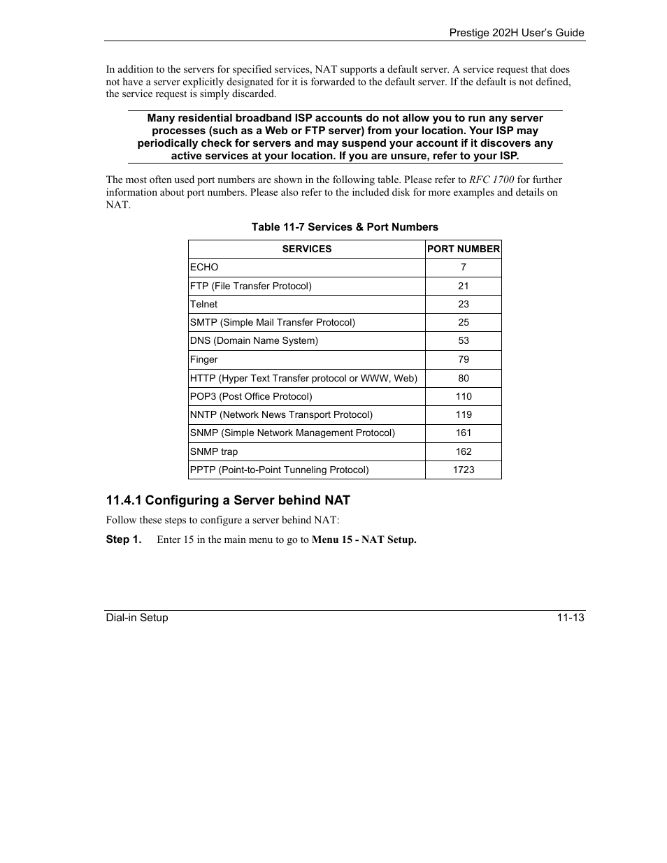 1 configuring a server behind nat | ZyXEL Communications 202H User Manual | Page 119 / 309