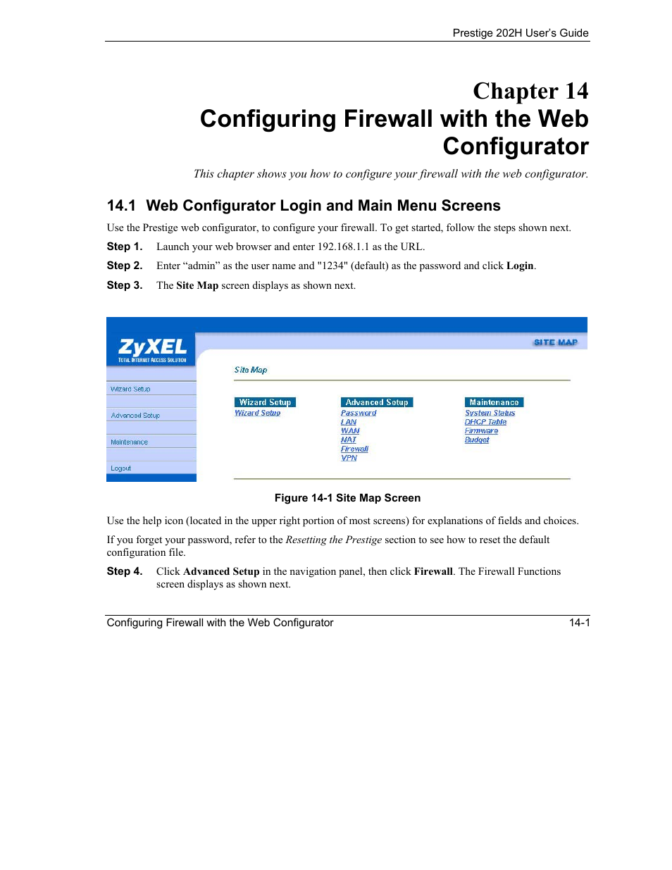 Configuring firewall with the web configurator, Web configurator login and main menu screens | ZyXEL Communications 202H User Manual | Page 149 / 309