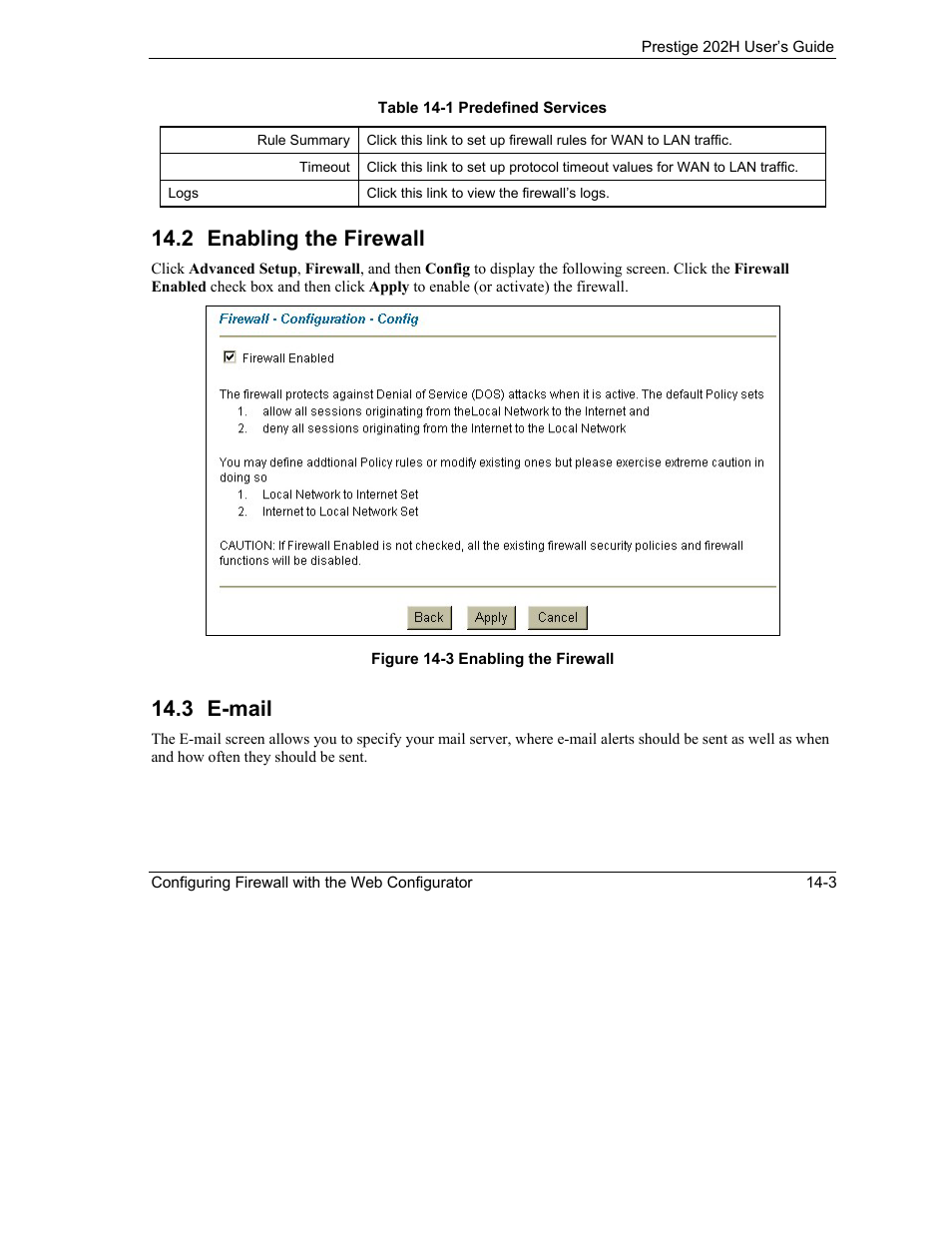 Enabling the firewall, E-mail, 2 enabling the firewall | 3 e-mail | ZyXEL Communications 202H User Manual | Page 151 / 309