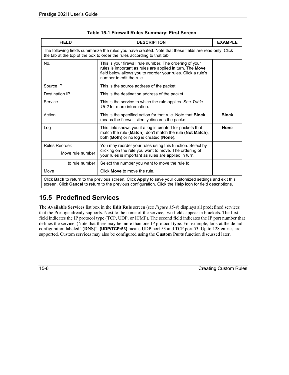 Predefined services, 5 predefined services | ZyXEL Communications 202H User Manual | Page 166 / 309
