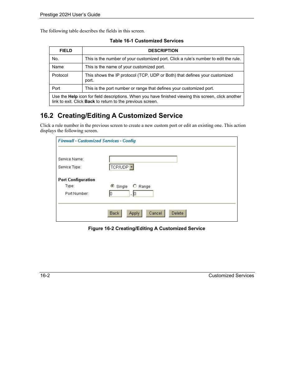 Creating/editing a customized service, 2 creating/editing a customized service | ZyXEL Communications 202H User Manual | Page 176 / 309