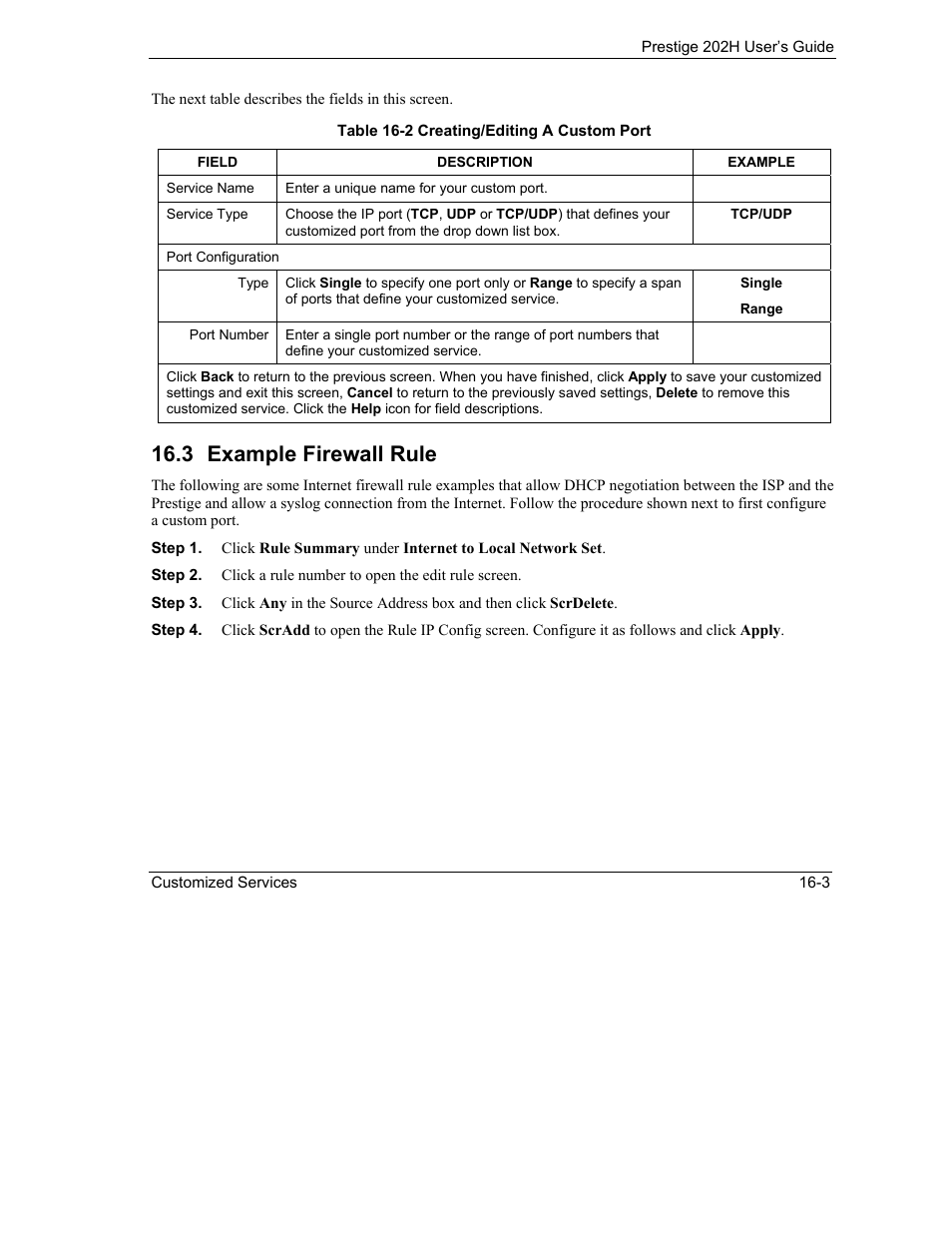 Example firewall rule, 3 example firewall rule | ZyXEL Communications 202H User Manual | Page 177 / 309