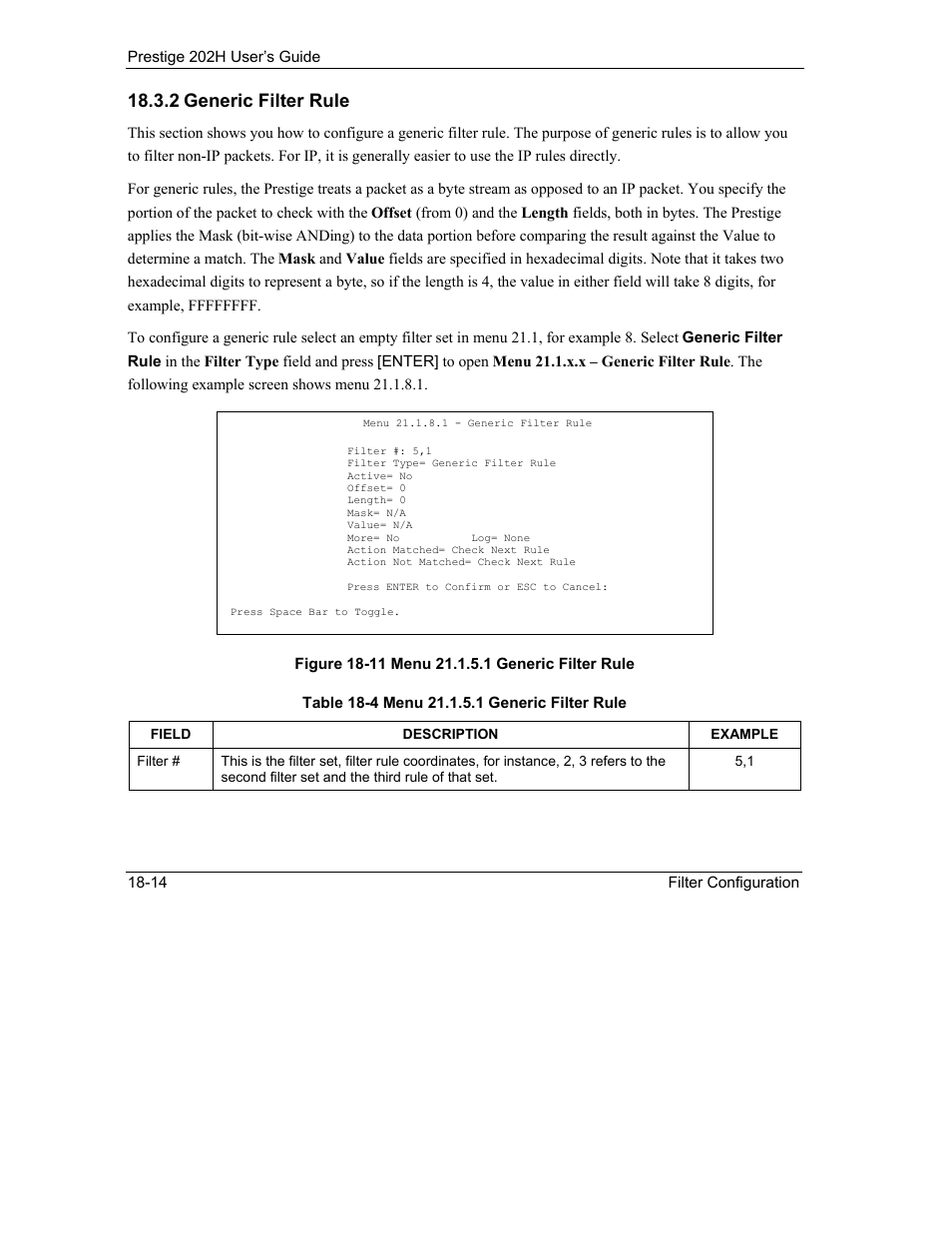 2 generic filter rule | ZyXEL Communications 202H User Manual | Page 198 / 309