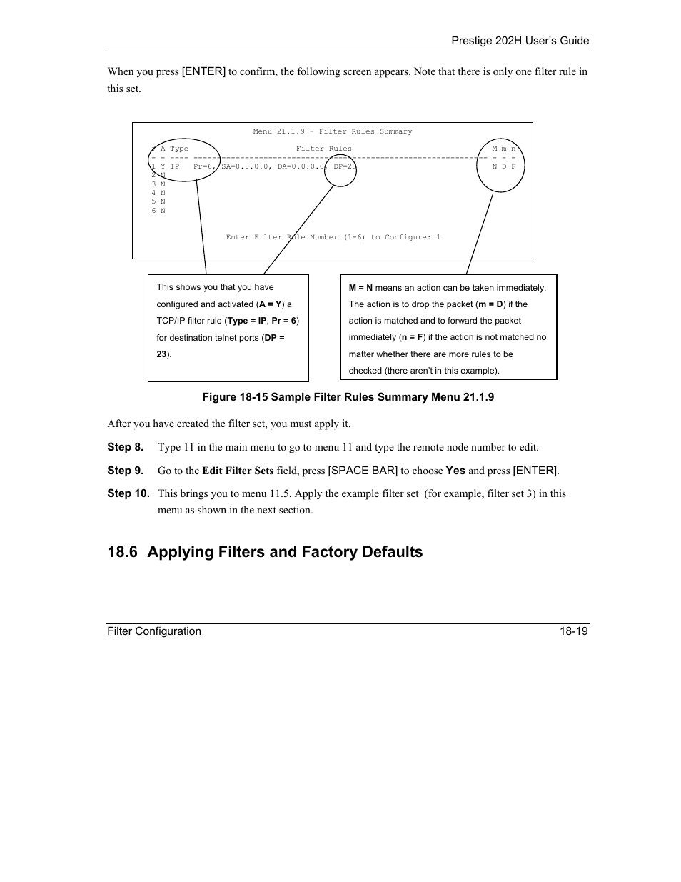Applying filters and factory defaults, 6 applying filters and factory defaults | ZyXEL Communications 202H User Manual | Page 203 / 309