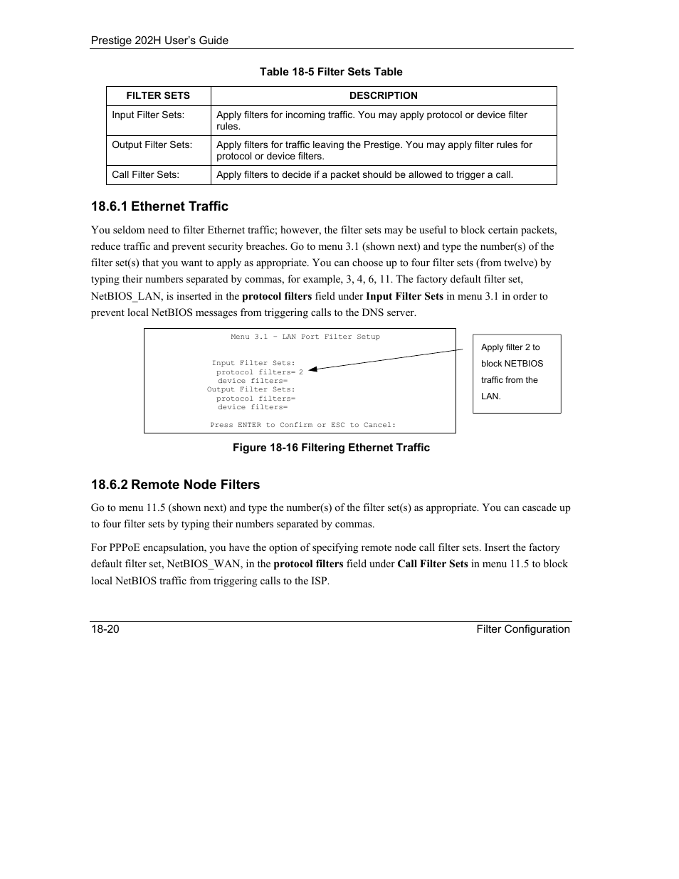 1 ethernet traffic, 2 remote node filters | ZyXEL Communications 202H User Manual | Page 204 / 309