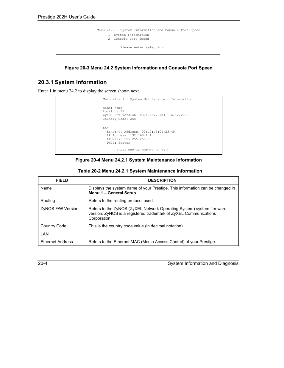 1 system information | ZyXEL Communications 202H User Manual | Page 214 / 309