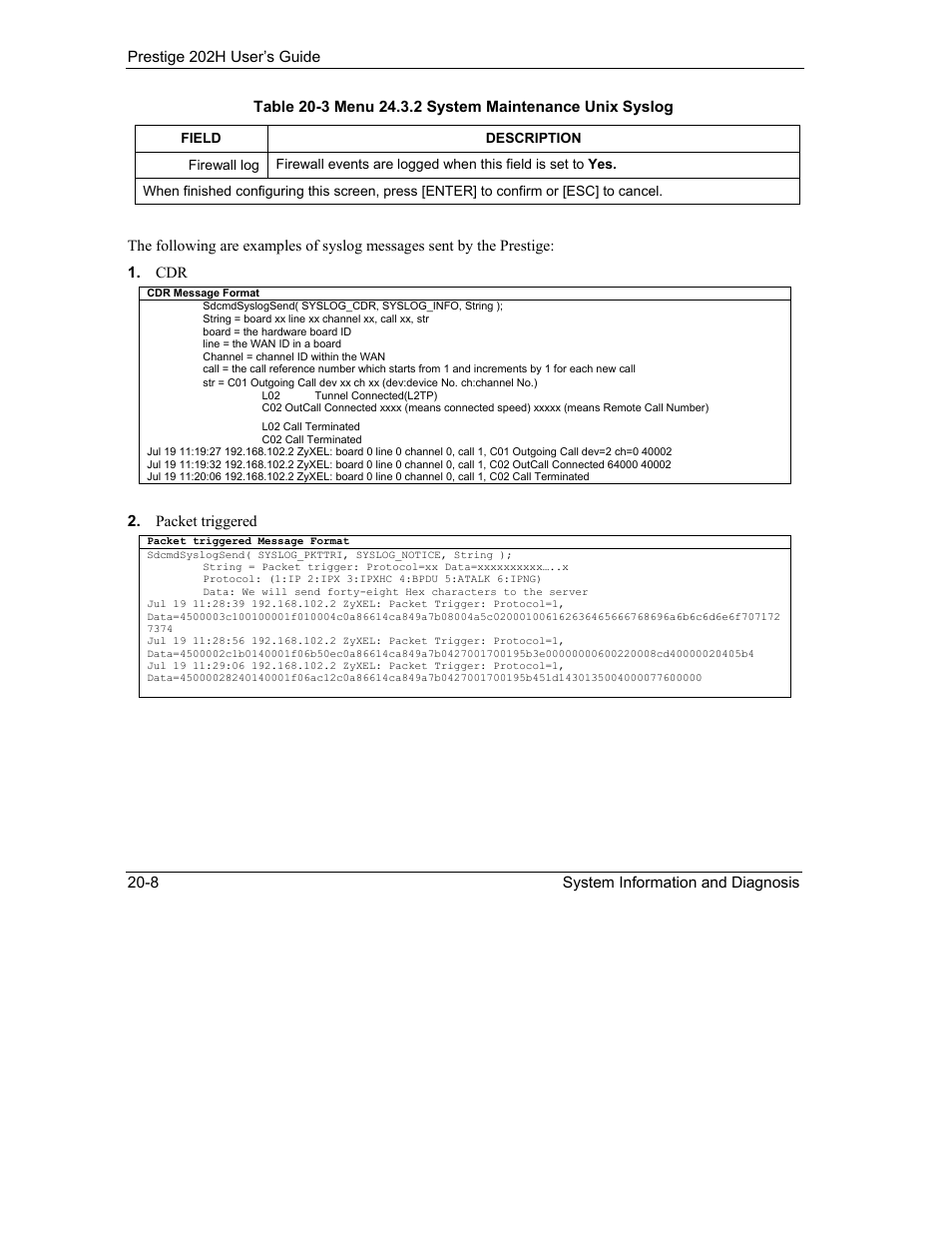 Packet triggered | ZyXEL Communications 202H User Manual | Page 218 / 309