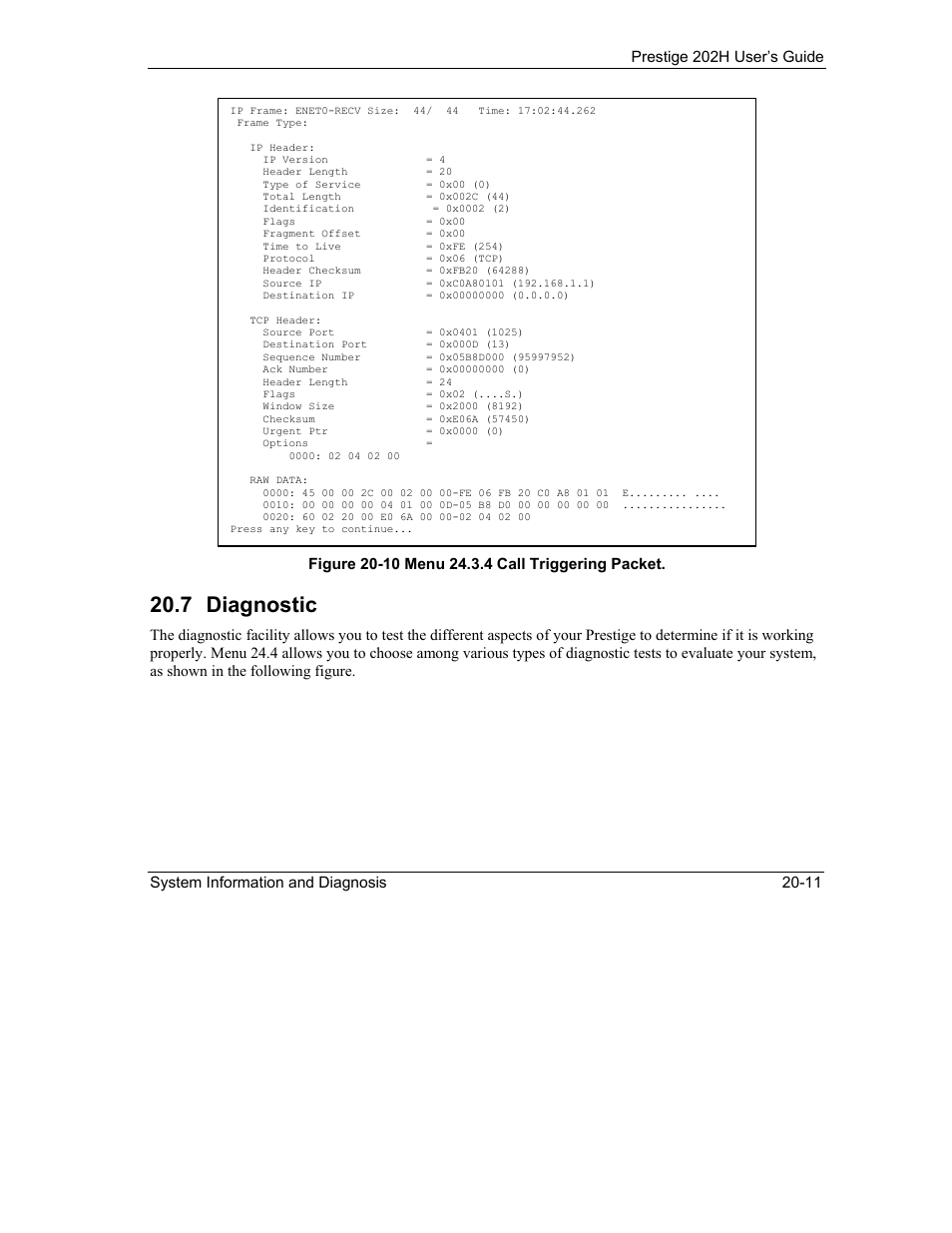 Diagnostic, 7 diagnostic | ZyXEL Communications 202H User Manual | Page 221 / 309