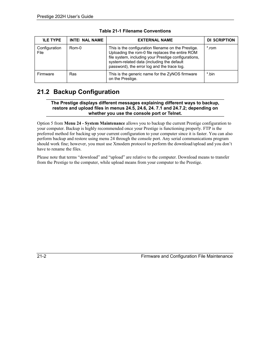 Backup configuration, 2 backup configuration | ZyXEL Communications 202H User Manual | Page 226 / 309