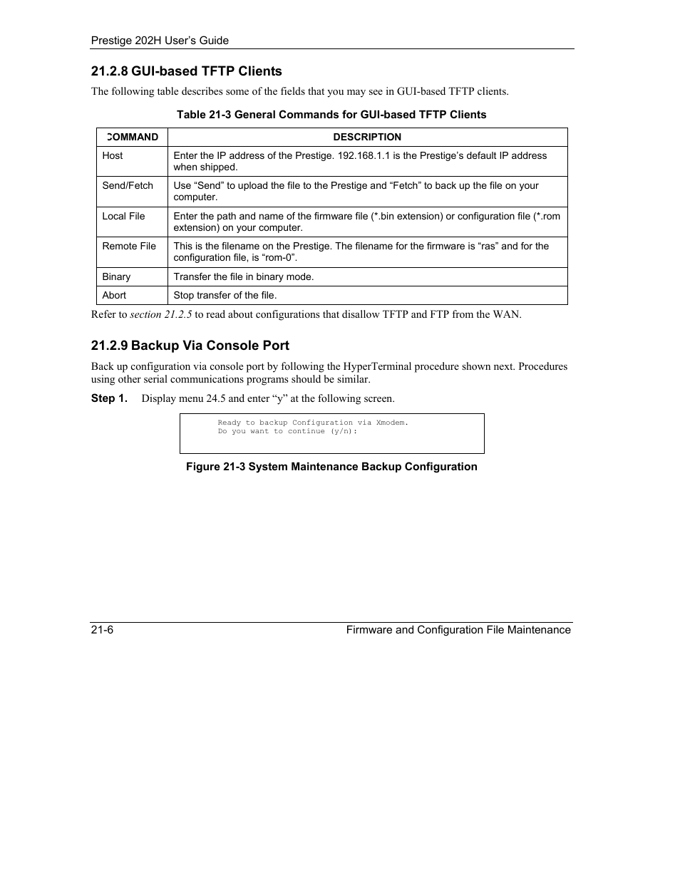 8 gui-based tftp clients, 9 backup via console port | ZyXEL Communications 202H User Manual | Page 230 / 309