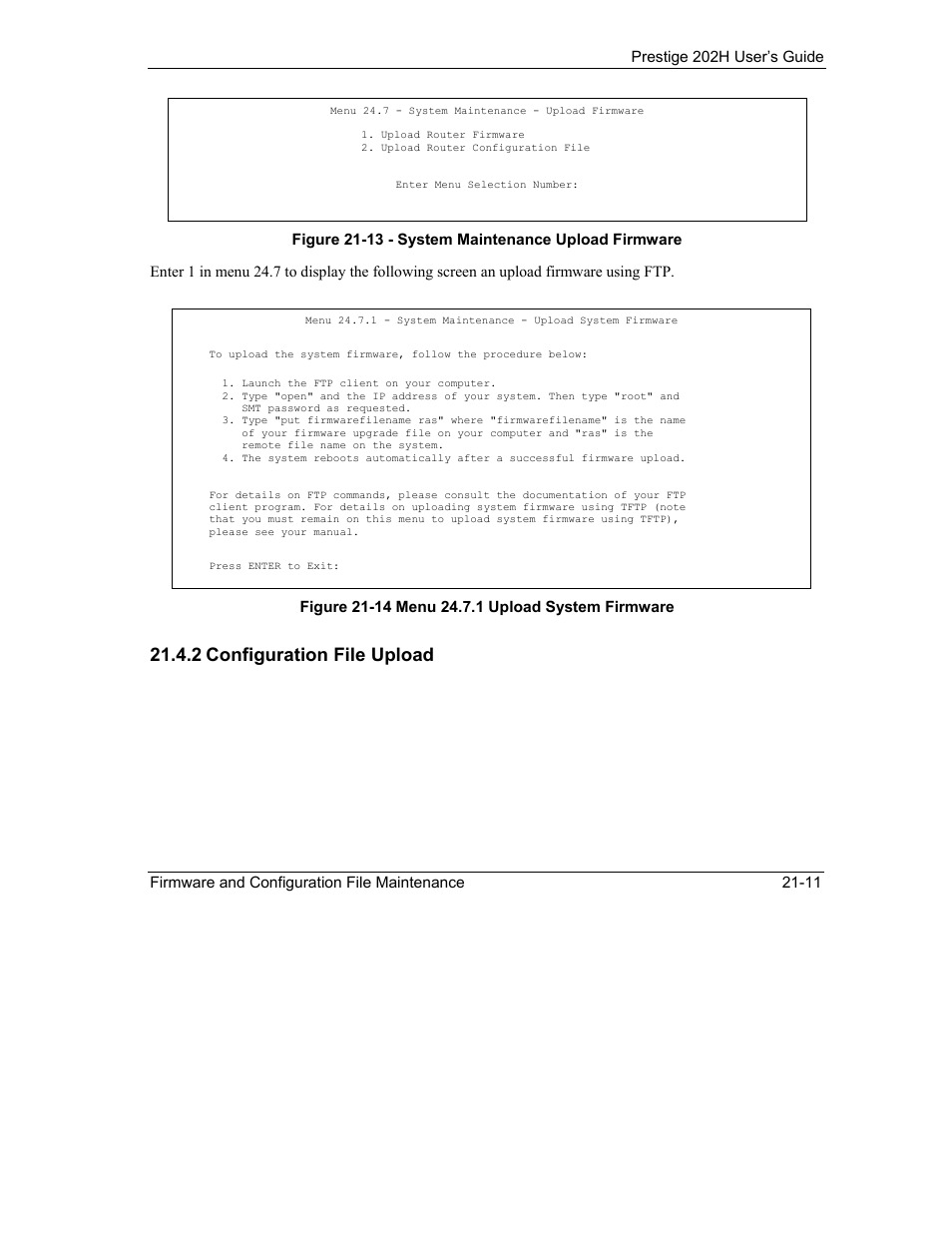 2 configuration file upload | ZyXEL Communications 202H User Manual | Page 235 / 309