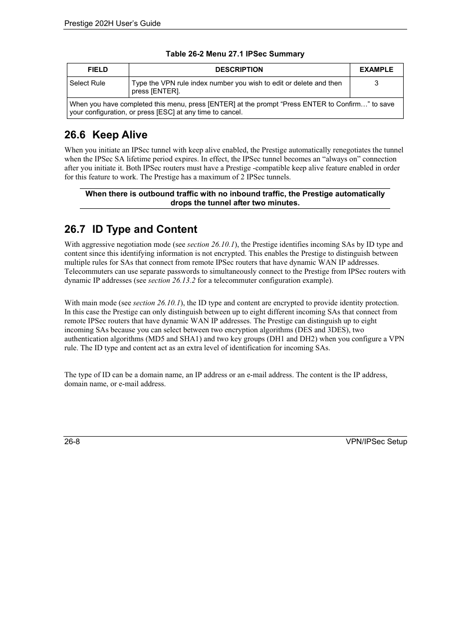 Keep alive, Id type and content, 6 keep alive | 7 id type and content | ZyXEL Communications 202H User Manual | Page 272 / 309