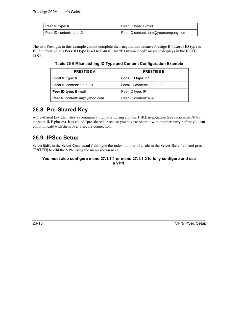 Pre-shared key, Ipsec setup, 8 pre-shared key | 9 ipsec setup | ZyXEL Communications 202H User Manual | Page 274 / 309
