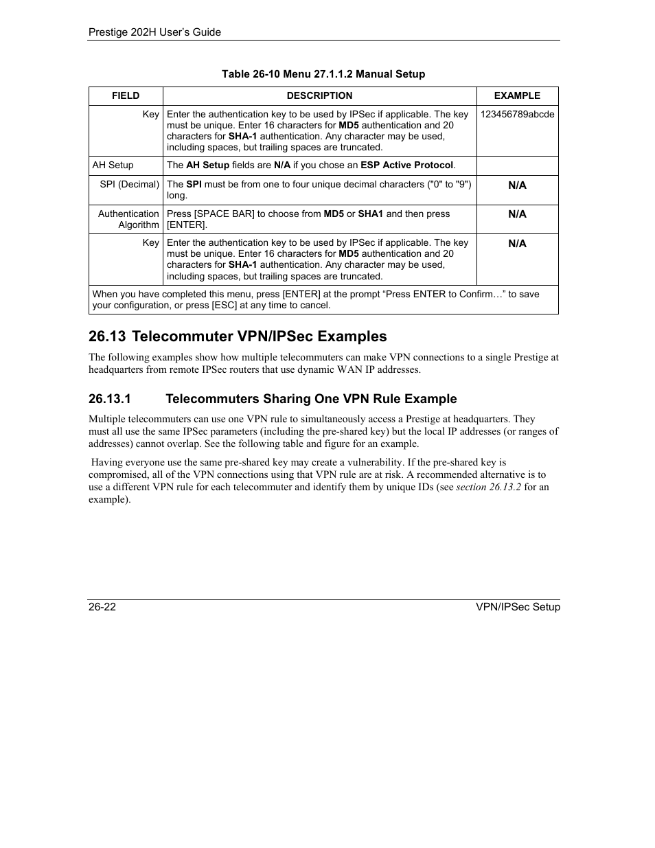 Telecommuter vpn/ipsec examples, 13 telecommuter vpn/ipsec examples | ZyXEL Communications 202H User Manual | Page 286 / 309